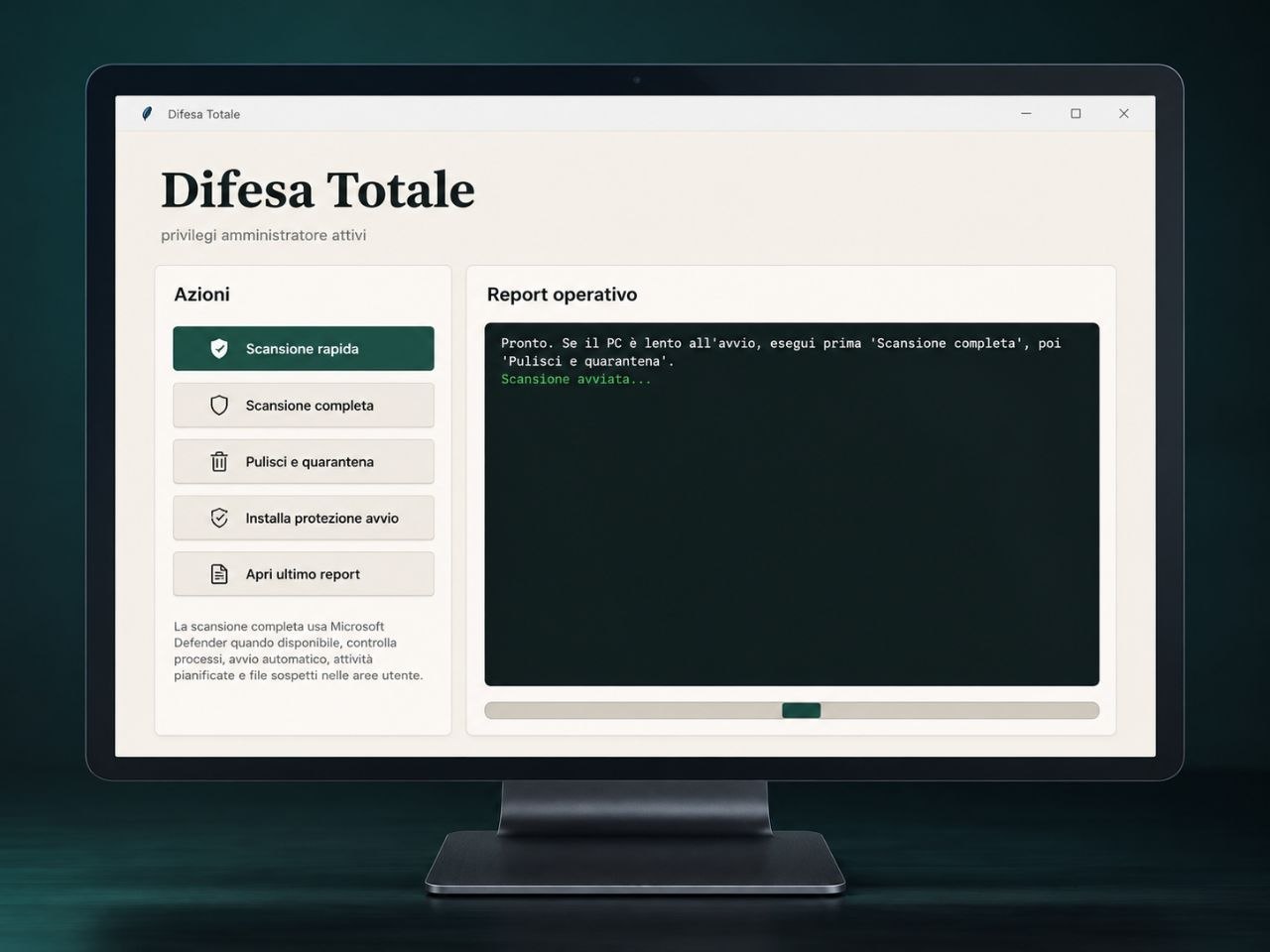 Interfaccia desktop software Difesa Totale