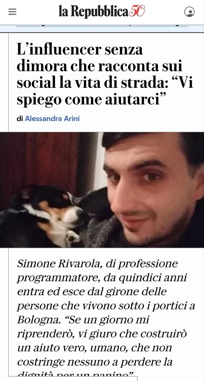 Screenshot dell'articolo di Repubblica dedicato a Simone Rivarola